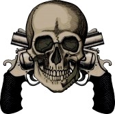 8865902-skull-and-two-crossed-revolvers-the-illustration-on-white-background 1
